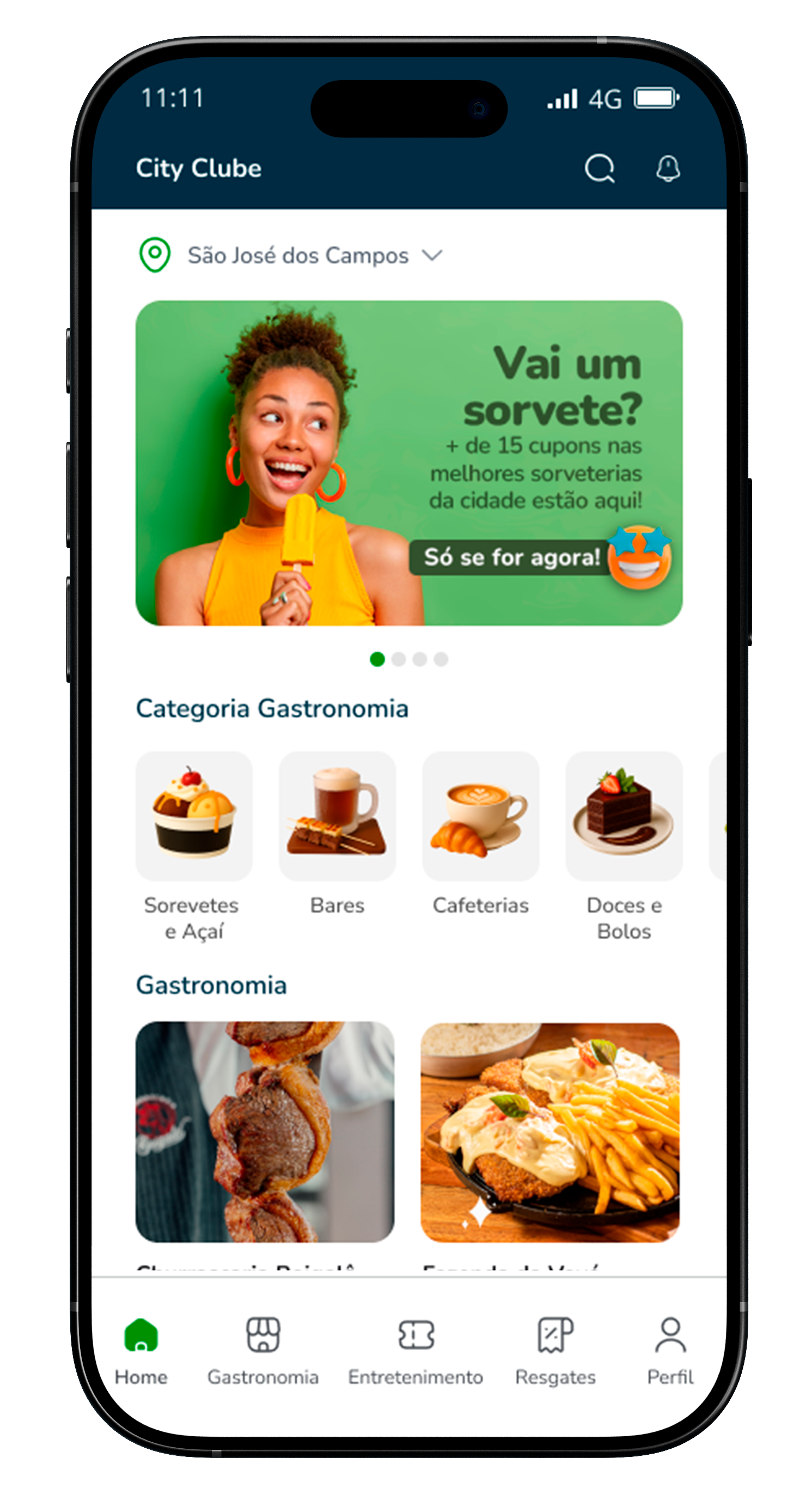 Tela do App City Clube